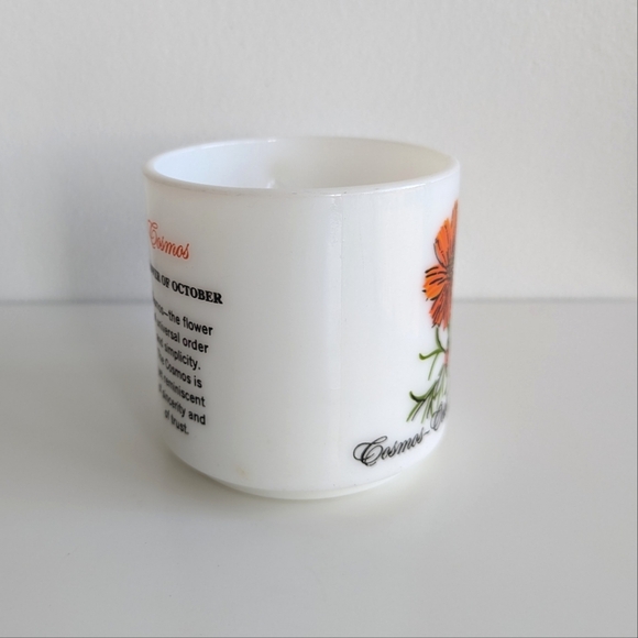 VTG Milk Glass October Coffee Mug or Tea Cup - Flower of the Month Cosmos - Picture 3 of 8